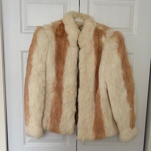 Women's vintage Rabbit Fur Jacket - Cream and Tan
